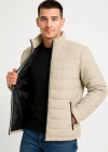 Erkek Bomber Mont Ceket – Su İtici Kumaş, Kapitone Astarlı, Fermuarlı, Kışlık - Bej