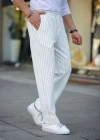 Erkek Cizgili Dokuma Krep Jogger Buggy Pantalon Rahat kalıp - Beyaz