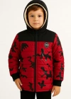 Erkek Çocuk Kamuflaj Desenli Mont İçi Sıcak Tutan Pelüş Astarlı, Kapüşonlu, Fermuarlı Kışlık Su İtici Şişme Mont - Kırmızı