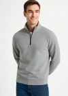 Erkek Dik Yaka Sweatshirt Dik Yaka Yarım Fermuarlı 3 İplik Şardonlu Pamuk Kumaş - Gri