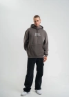 Erkek Double Oversize Kapüşonlu Sweatshirt 3 İplik Pamuklu Göğüs Nakışlı Premium Kalite – Antrasit