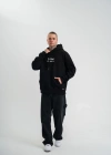 Erkek Double Oversize Kapüşonlu Sweatshirt 3 İplik Pamuklu Göğüs Nakışlı Premium Kalite – Siyah