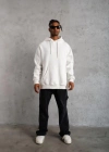 Erkek Düz Kapüşonlu Sweat - Beyaz