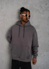 Erkek Düz Kapüşonlu Sweat - Gri