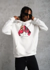 Erkek Eldiven Baskılı Kapüşonlu Sweat - Beyaz
