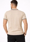 Erkek Fermuarlı Yaka Fitilli Triko Kısa Kollu Regular Fit Tişört T-shirt - Bej