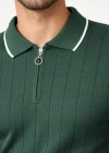 Erkek Fermuarlı Yaka Fitilli Triko Kısa Kollu Regular Fit Tişört T-shirt - Yeşil