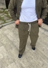 Erkek Fitilli Kadife Cepli Buggy Pantolon Oversize Rahat Kalıp - Haki