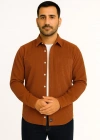 Erkek Fitilli Kadife Cepli Gömlek Oversize Rahat Kalıp - Kahverengi