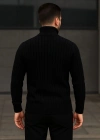 Erkek Fitilli Triko Kazak 2li Set Gri Siyah Regular Balıkcı Yaka Tam Boğazlı Triko Seti Modeli Kazak
