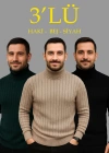 Erkek Fitilli Triko Kazak 3lÜ Set Bej Haki Siyah Regular Balıkcı Yaka Tam Boğazlı Triko Seti Modeli Kazak