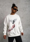 Erkek Güvercin Baskılı Sweatshirt - Beyaz