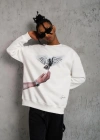 Erkek Güvercin Baskılı Sweatshirt - Beyaz