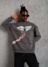 Erkek Güvercin Baskılı Sweatshirt - Gri