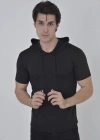 Erkek Kapşonlu Slim Fit T-shirt - Siyah