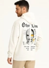 Erkek Kapşonlu Sweatshirt – Oversize Üç İplik Şardonlu Hoodie, “Other Lives” Ön & Arka Baskılı, Kanguru Cepli, Kışlık Rahat Günlük Stil - Beyaz