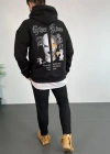 Erkek Kapşonlu Sweatshirt – Oversize Üç İplik Şardonlu Hoodie, “Other Lives” Ön & Arka Baskılı, Kanguru Cepli, Kışlık Rahat Günlük Stil - Siyah