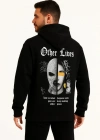 Erkek Kapşonlu Sweatshirt – Oversize Üç İplik Şardonlu Hoodie, “Other Lives” Ön & Arka Baskılı, Kanguru Cepli, Kışlık Rahat Günlük Stil - Siyah