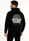 Erkek Kapşonlu Sweatshirt – Oversize Üç İplik Şardonlu Hoodie, “West Coast Classics” Ön & Arka Baskılı, Kanguru Cepli Kışlık Günlük Stil - Siyah