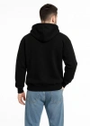 Erkek Kapüşonlu 3 İplik Şardonlu Önü Baskılı Fermuarlı Oversize Sweatshirt - Siyah