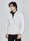 Erkek Kapüşonlu Düz Fermuarlı Hırka - Beyaz