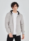 Erkek Kapüşonlu Düz Fermuarlı Hırka - Boyalı Gri