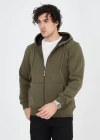 Erkek Kapüşonlu Düz Fermuarlı Hırka - Yeşil