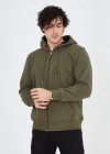 Erkek Kapüşonlu Düz Fermuarlı Hırka - Yeşil