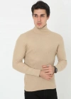 Erkek Kaşkorse Boğazlı Full Likralı Fitilli Body Kazak - Bej