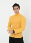 Erkek Kaşkorse Boğazlı Full Likralı Fitilli Body Kazak - Sarı