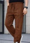Erkek Keten Cepli Çıma Dikişli jogger Buggy Pantalon Rahat kalıp - Kahverengi