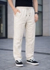 Erkek Keten Cepli Çıma Dikişli jogger Buggy Pantalon Rahat kalıp - Krem