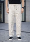Erkek Keten Cepli Çıma Dikişli jogger Buggy Pantalon Rahat kalıp - Krem