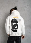 Erkek Kordonlu Maske Baskılı Kapüşonlu Sweat - Beyaz