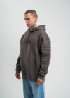 Erkek Nakış İşlemeli Kapşonlu Antrasit Sweatshirt Üç İplik Double Oversize- Füme