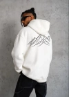 Erkek Nihilist Penguen Özel Tasarım Oversize Kapüşonlu Sweatshirt - Beyaz