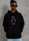 Erkek Nihilist Penguen Özel Tasarım Oversize Kapüşonlu Sweatshirt - Siyah
