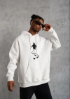 Erkek Nihilist Penguen Temalı Oversize Kapüşonlu Sweatshirt - Beyaz