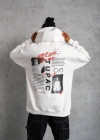 Erkek Ön Arka Baskılı Kapşonlu Sweat - Beyaz