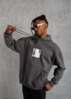 Erkek Ön Arka Baskılı Kapşonlu Sweat - Gri