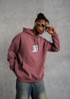 Erkek Ön Arka Baskılı Kapşonlu Sweat - Gül Kurusu