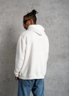 Erkek Oversize Kapüşonlu Sweatshirt – Beyaz Renk Üç İplik İçi Pamuklu Kanguru Cepli Baskılı Hoodie Rahat Kalıp Kışlık Günlük Kombinlere Uygun - Beyaz