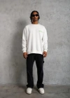 Erkek Oversize Sweatshirt – Beyaz Renk | Ön ve Sırt Baskılı, Üç İplik İçi Pamuklu Kumaş, Rahat Kalıp, Ribanalı Kışlık Sweat | Winagain Polizei Serisi - Beyaz