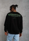 Erkek Oversize Sweatshirt – Siyah Renk | Ön ve Sırt Baskılı, Üç İplik İçi Pamuklu Kumaş, Rahat Kalıp, Ribanalı Kışlık Sweat | Winagain Polizei Serisi - Siyah