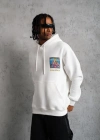 Erkek Patel Six Baskılı Kapüşonlu Sweat - Beyaz