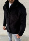 Erkek Pelüş Polar Hırka Gömlek – Yakalı, İlik Düğmeli, Göğüs Cepli, Yumuşak Dokulu Kışlık Regular Fit Rahat Günlük Model - Siyah