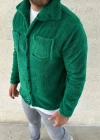 Erkek Pelüş Polar Hırka Gömlek – Yakalı, İlik Düğmeli, Göğüs Cepli, Yumuşak Dokulu Kışlık Regular Fit Rahat Günlük Model - Çimen Yeşili