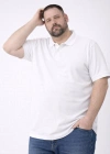Erkek Pike Kumaş Düğmeli Yaka Battal Büyük Beden Günlük Kısa kol Tişört T-shirt - Beyaz