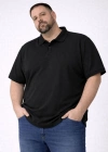 Erkek Pike Kumaş Düğmeli Yaka Battal Büyük Beden Günlük Kısa kol Tişört T-shirt - Siyah