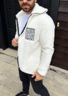 Erkek Polar Fermuarlı Sweatshirt – Kapüşonsuz, Cepli, Yumuşak Dokulu, Oversize Rahat Kalıp, Kışlık Sıcak Tutan Fermuarlı Üst - Beyaz